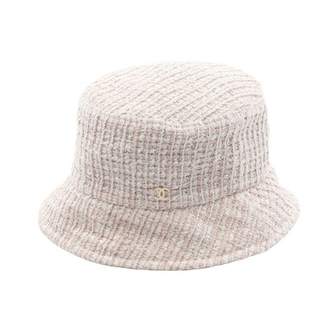 香奈兒 COCO 標誌棉質帽 白色 粉紅色 二手 女士