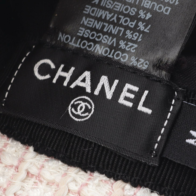 香奈兒 COCO 標誌棉質帽 白色 粉紅色 二手 女士-3