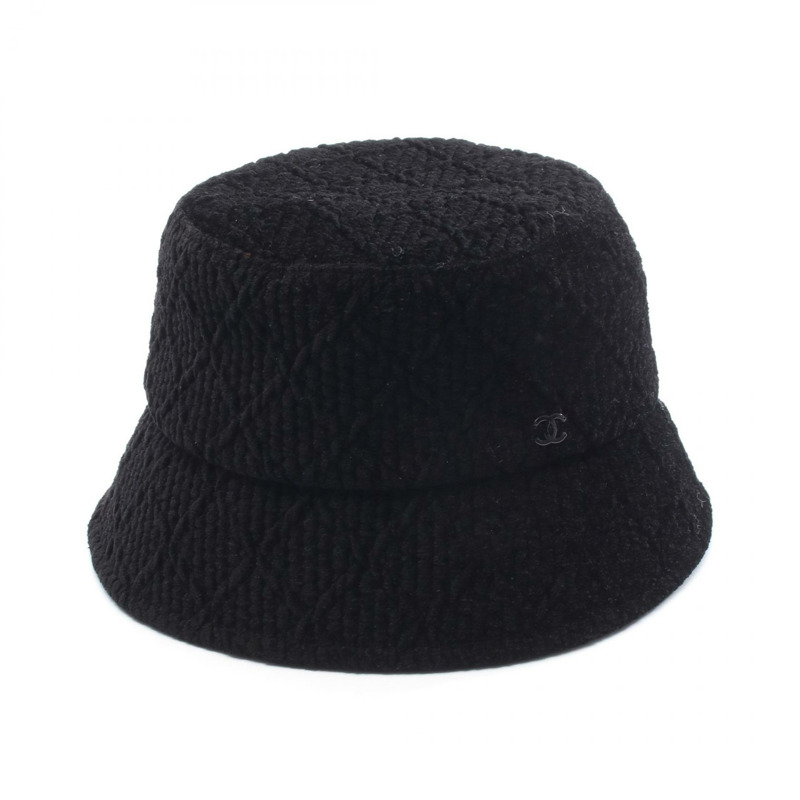 香奈兒 COCO 標誌帽,黑色黏膠纖維材質,二手女款-0