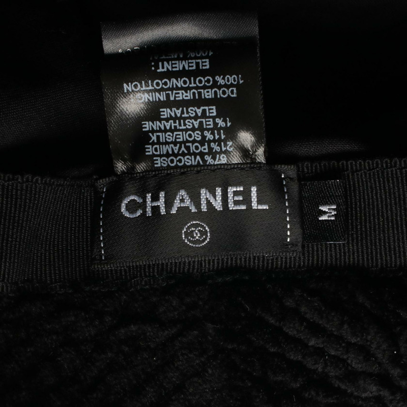 香奈兒 COCO 標誌帽,黑色黏膠纖維材質,二手女款-3