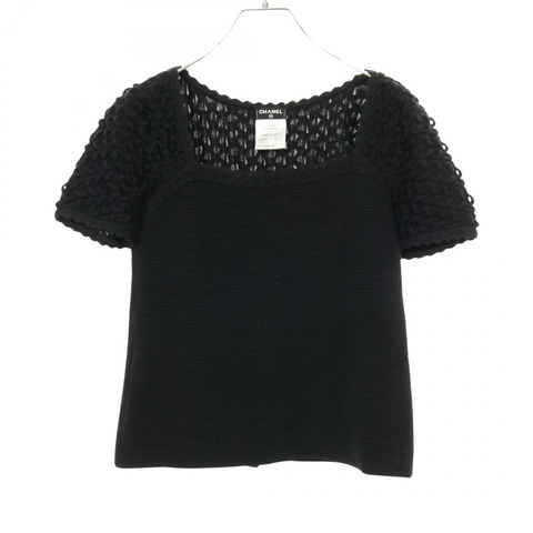 香奈兒 COCO 標誌短袖針織衫 #34 P41982 羊毛黑二手女款 CC