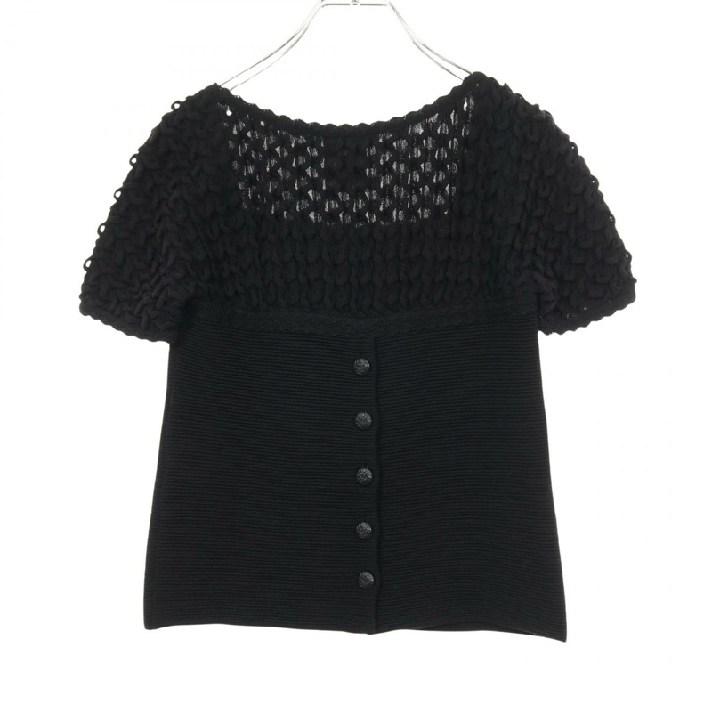 香奈兒 COCO 標誌短袖針織衫 #34 P41982 羊毛黑二手女款 CC-1