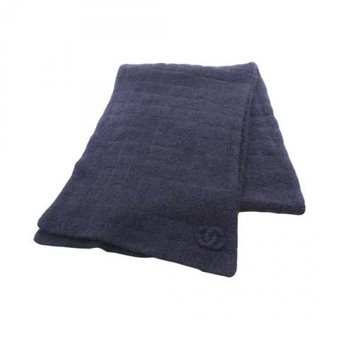 香奈兒 COCO 標誌絲巾，絲質羊絨混紡，海軍藍，二手女款