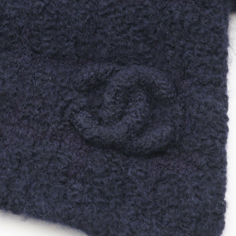 香奈兒 COCO 標誌絲巾，絲質羊絨混紡，海軍藍，二手女款-1