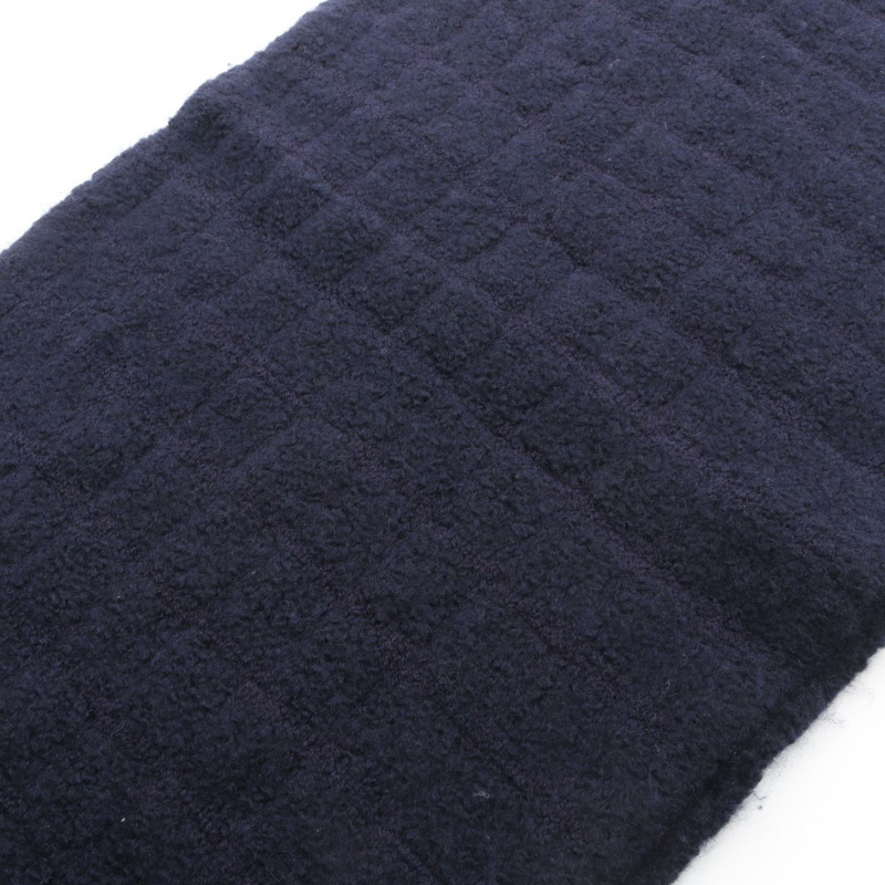 香奈兒 COCO 標誌絲巾，絲質羊絨混紡，海軍藍，二手女款-3