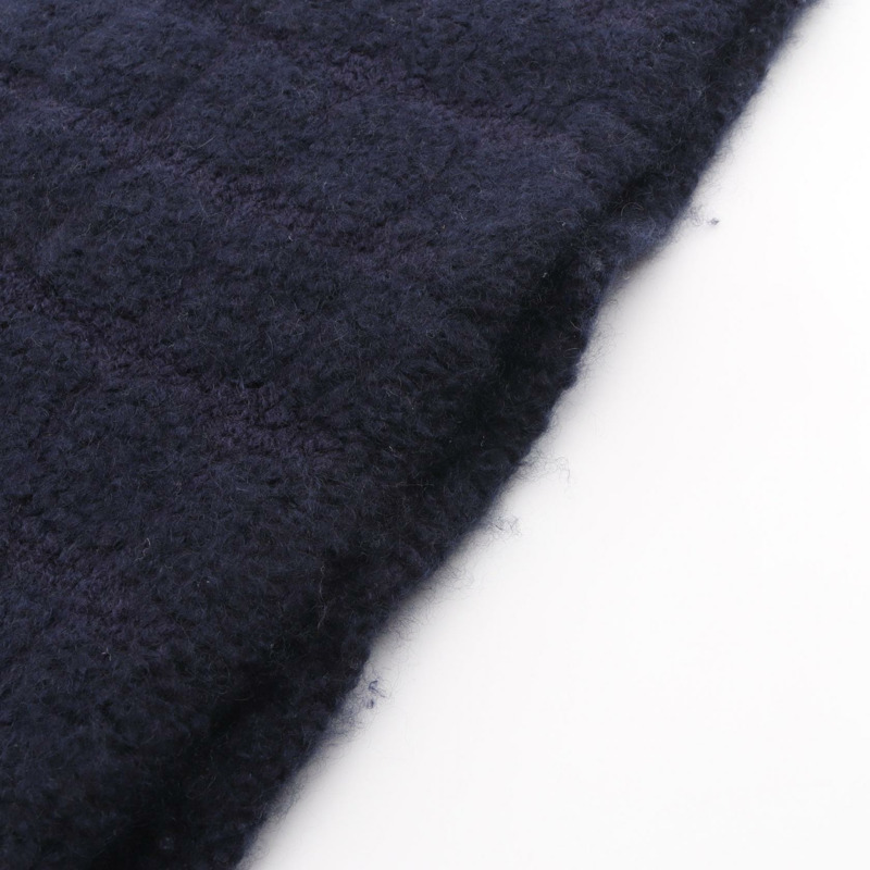 香奈兒 COCO 標誌絲巾，絲質羊絨混紡，海軍藍，二手女款-4