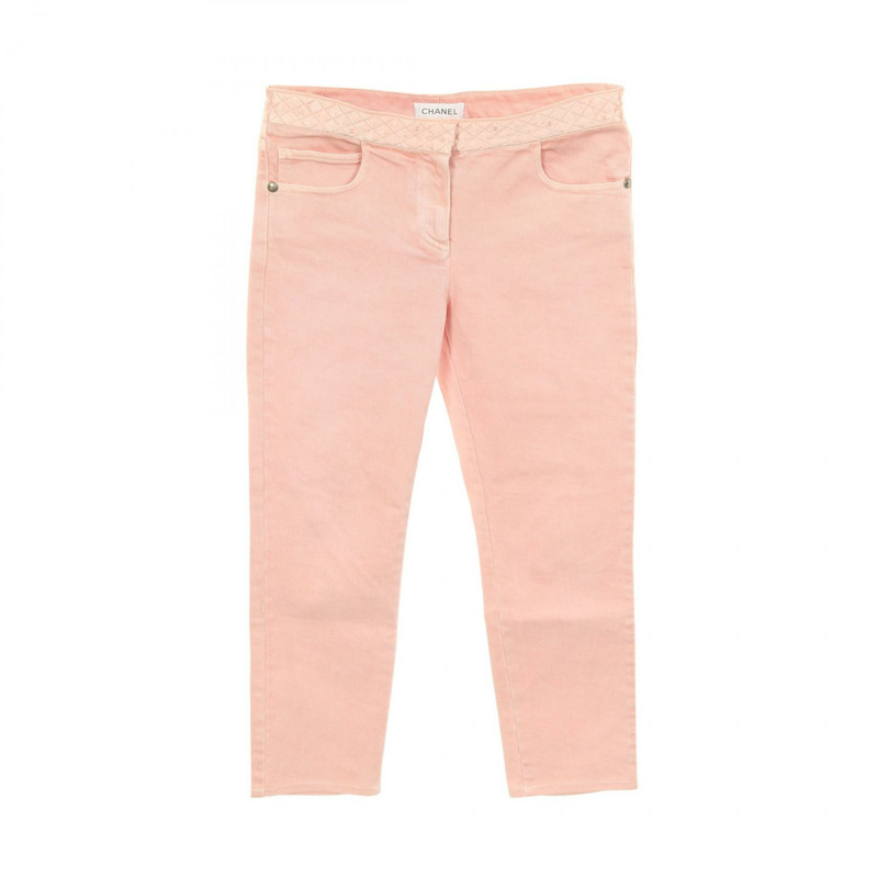 香奈兒 COCO 標誌菱格紋牛仔褲 #38 P58377V44379 棉粉紅-0