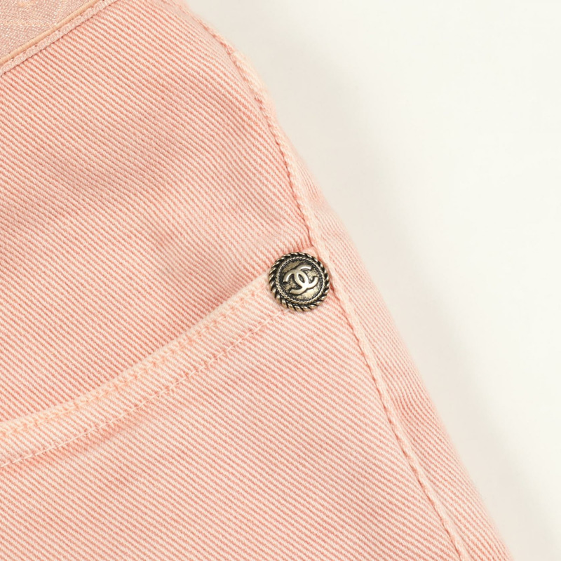 香奈兒 COCO 標誌菱格紋牛仔褲 #38 P58377V44379 棉粉紅-8