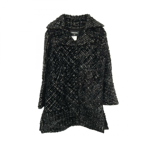 香奈兒 COCO 標誌紐扣斜紋軟呢外套 P46961V34899 尼龍羊毛棉混紡 黑色 二手 女款