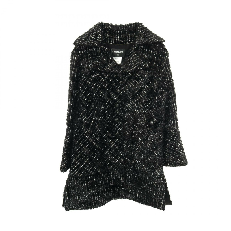 香奈兒 COCO 標誌紐扣斜紋軟呢外套 P46961V34899 尼龍羊毛棉混紡 黑色 二手 女款-0