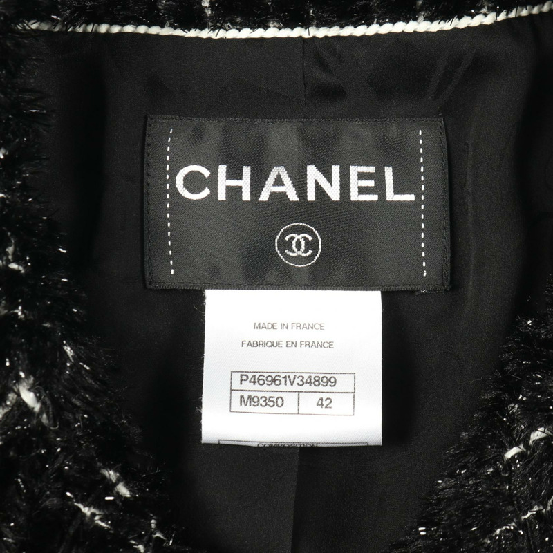 香奈兒 COCO 標誌紐扣斜紋軟呢外套 P46961V34899 尼龍羊毛棉混紡 黑色 二手 女款-2