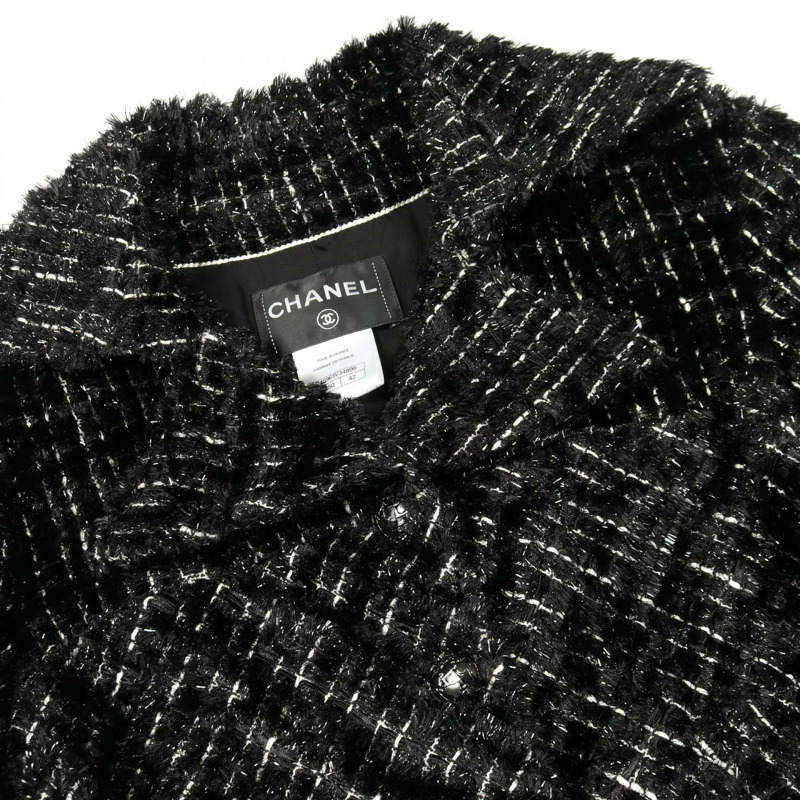 香奈兒 COCO 標誌紐扣斜紋軟呢外套 P46961V34899 尼龍羊毛棉混紡 黑色 二手 女款-8