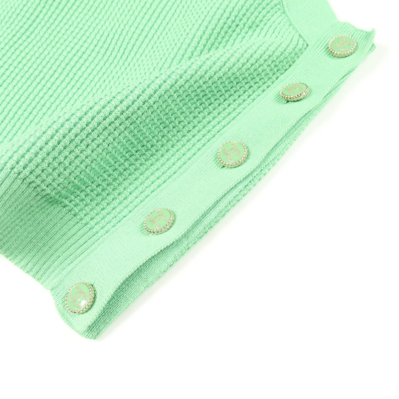 香奈兒 COCO 標誌紐帶吊帶背心 #38 棉質綠色二手女款-5