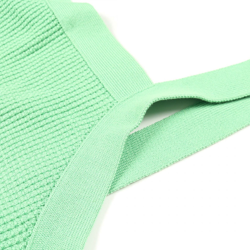 香奈兒 COCO 標誌紐帶吊帶背心 #38 棉質綠色二手女款-6