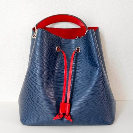 路易威登/Louis Vuitton 粒麵牛皮革水波紋 藍色紅內裡水桶包-0