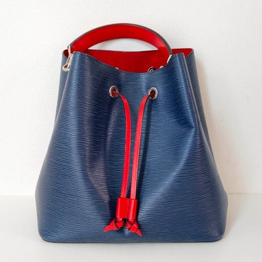 路易威登/Louis Vuitton 粒麵牛皮革水波紋 藍色紅內裡水桶包-6