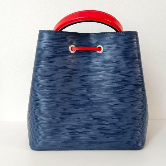 路易威登/Louis Vuitton 粒麵牛皮革水波紋 藍色紅內裡水桶包-7