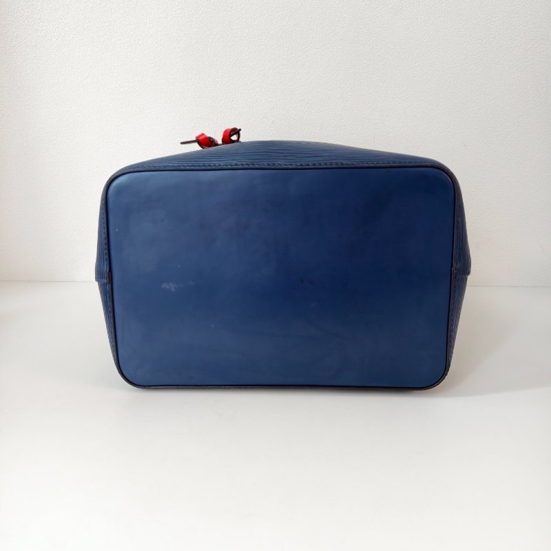 路易威登/Louis Vuitton 粒麵牛皮革水波紋 藍色紅內裡水桶包-8