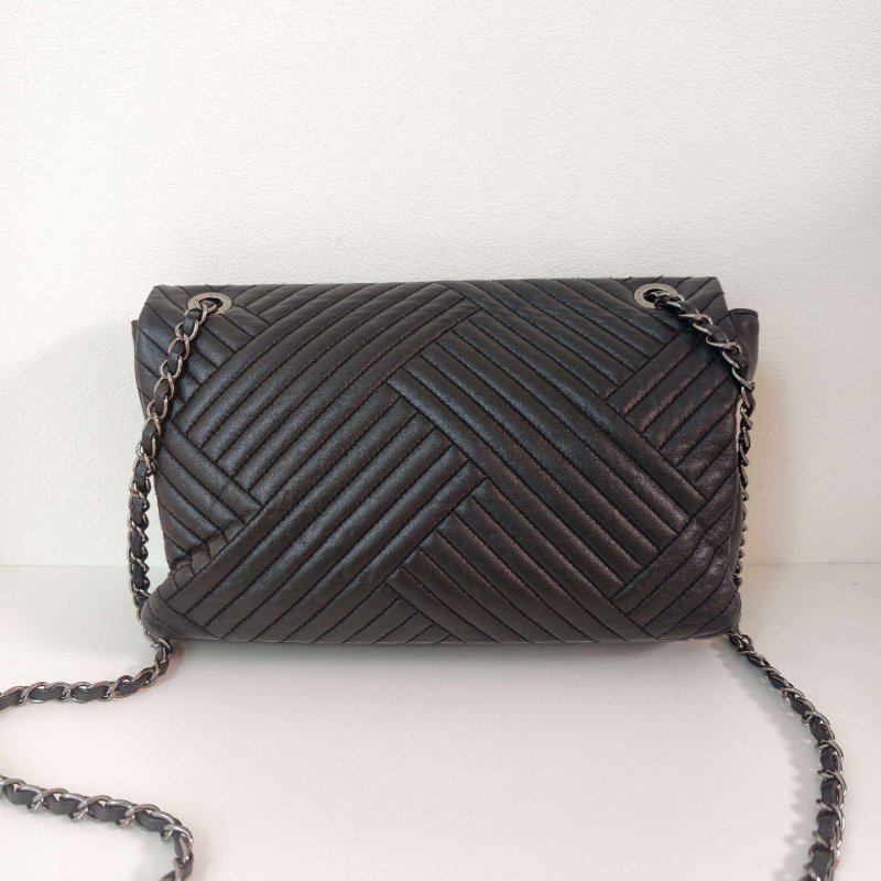 香奈兒/Chanel 羊皮CF中號黑銀腋下鏈條包-1