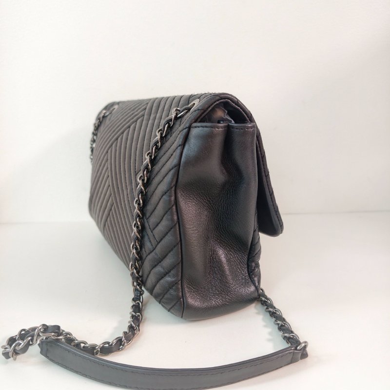 香奈兒/Chanel 羊皮CF中號黑銀腋下鏈條包-3