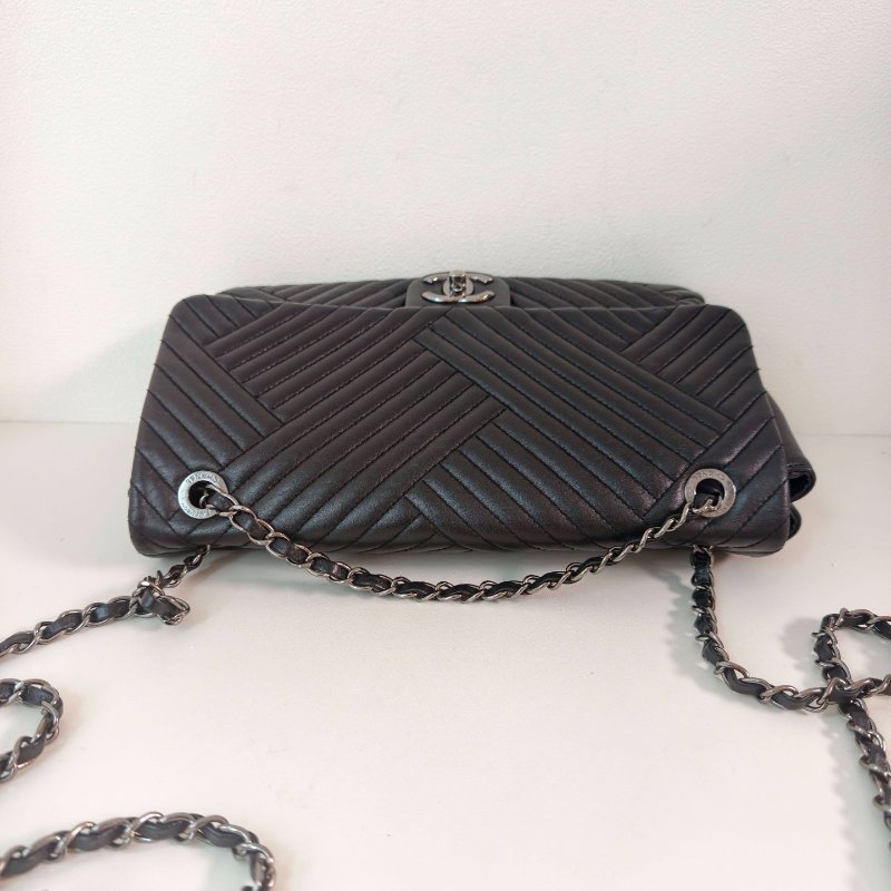 香奈兒/Chanel 羊皮CF中號黑銀腋下鏈條包-4