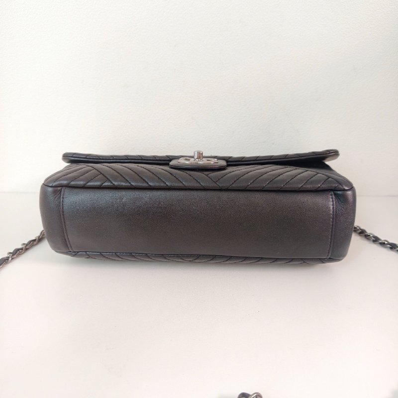 香奈兒/Chanel 羊皮CF中號黑銀腋下鏈條包-5
