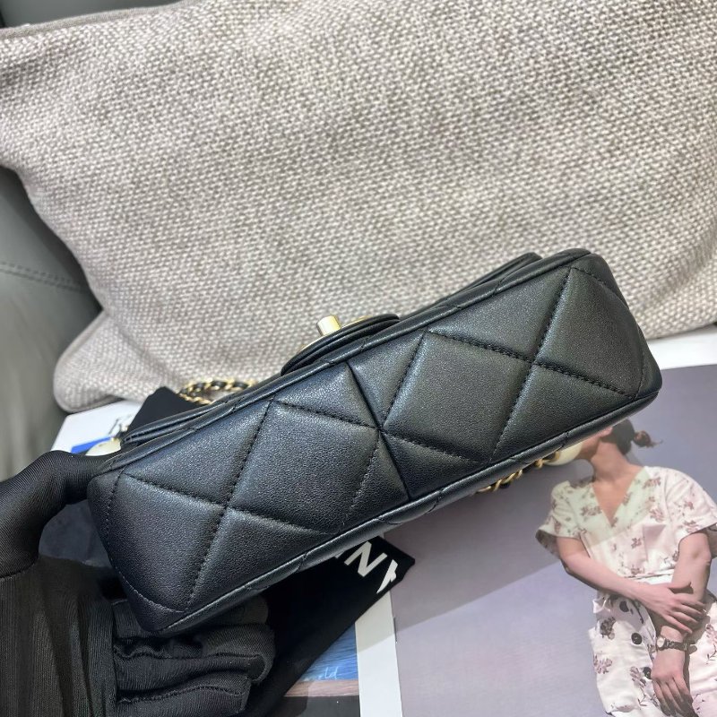 芯片款 香奈兒/Chanel 黑金羊皮雙珍珠湯圓大mini方胖子鏈條包-4