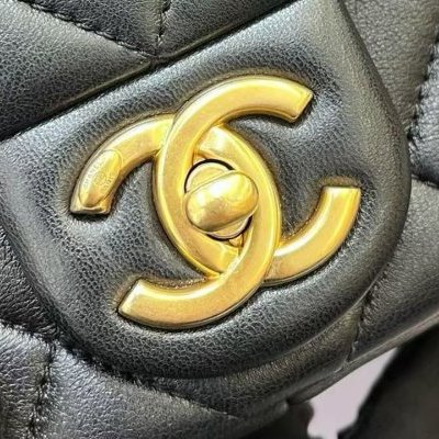 芯片款 香奈兒/Chanel 黑金羊皮雙珍珠湯圓大mini方胖子鏈條包-10