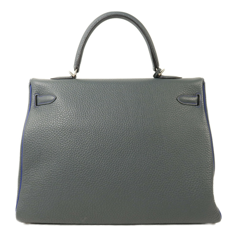 HERMES Clemence皮革Kelly 32銀扣手挽袋Bleu Orage/Bleu Electrique-1