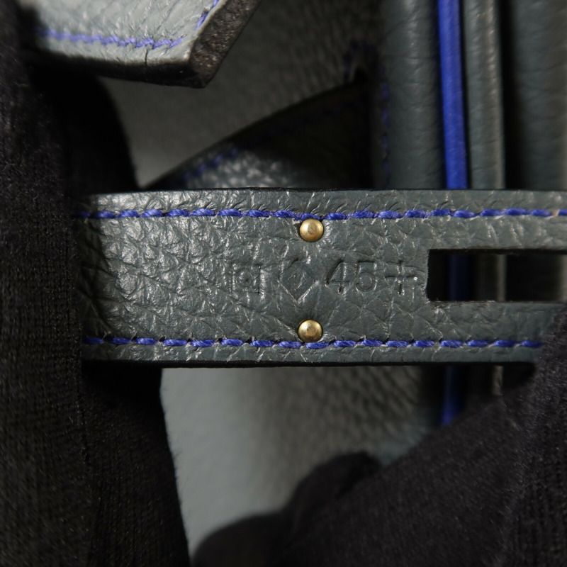HERMES Clemence皮革Kelly 32銀扣手挽袋Bleu Orage/Bleu Electrique-6