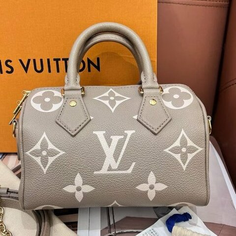 近新品 路易威登/Louis Vuitton 全皮大象灰Speedy20印花手提斜背包 芯片款