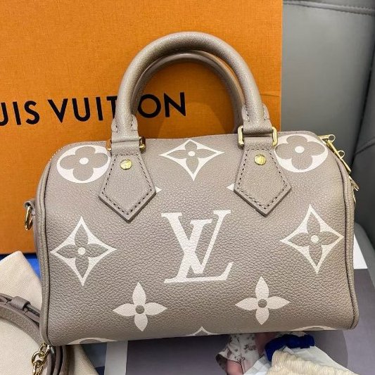近新品 路易威登/Louis Vuitton 全皮大象灰Speedy20印花手提斜背包 芯片款-1