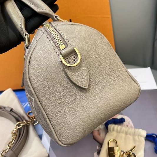 近新品 路易威登/Louis Vuitton 全皮大象灰Speedy20印花手提斜背包 芯片款-2