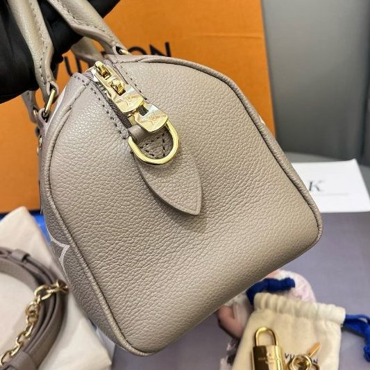 近新品 路易威登/Louis Vuitton 全皮大象灰Speedy20印花手提斜背包 芯片款-3