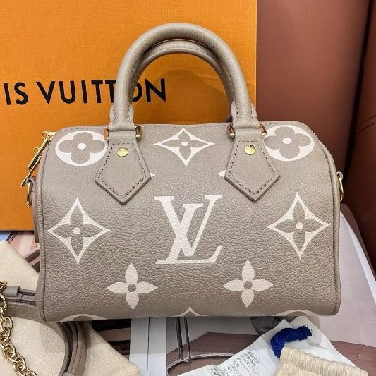 近新品 路易威登/Louis Vuitton 全皮大象灰Speedy20印花手提斜背包 芯片款-6