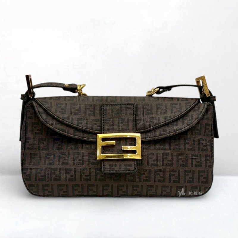 S5313-Fendi包包  Zucchino 棕色下蓋鏈條腋下包-0