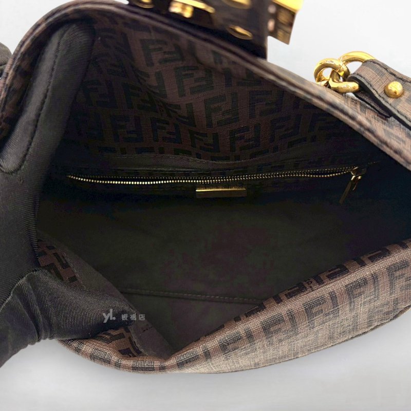 S5313-Fendi包包  Zucchino 棕色下蓋鏈條腋下包-5