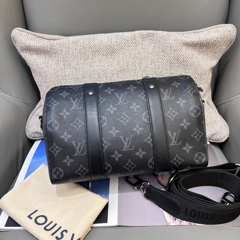 芯片款 路易威登/Louis Vuitton Keepall27黑武士黑花手提肩背包-6