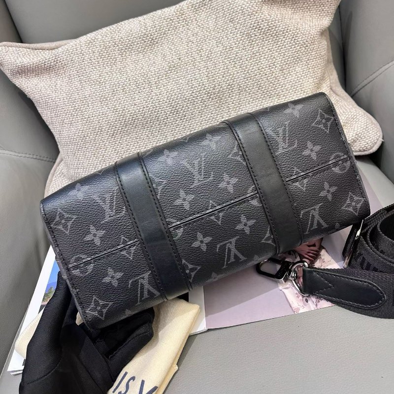 芯片款 路易威登/Louis Vuitton Keepall27黑武士黑花手提肩背包-7