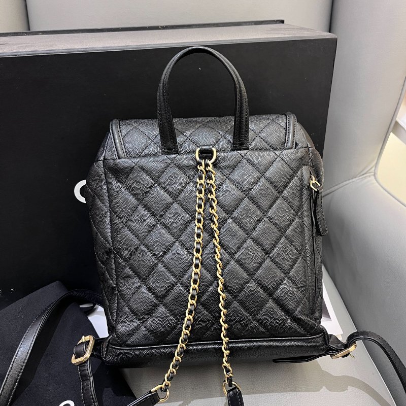 香奈兒/Chanel 黑金菱格vanity case荔枝紋小號雙肩包-1