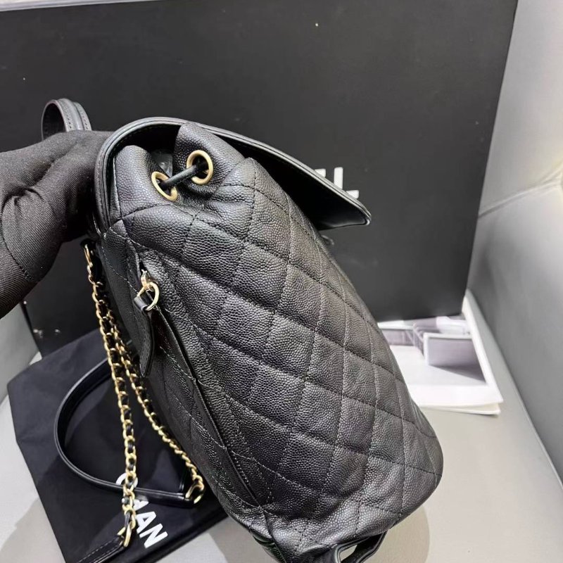 香奈兒/Chanel 黑金菱格vanity case荔枝紋小號雙肩包-2