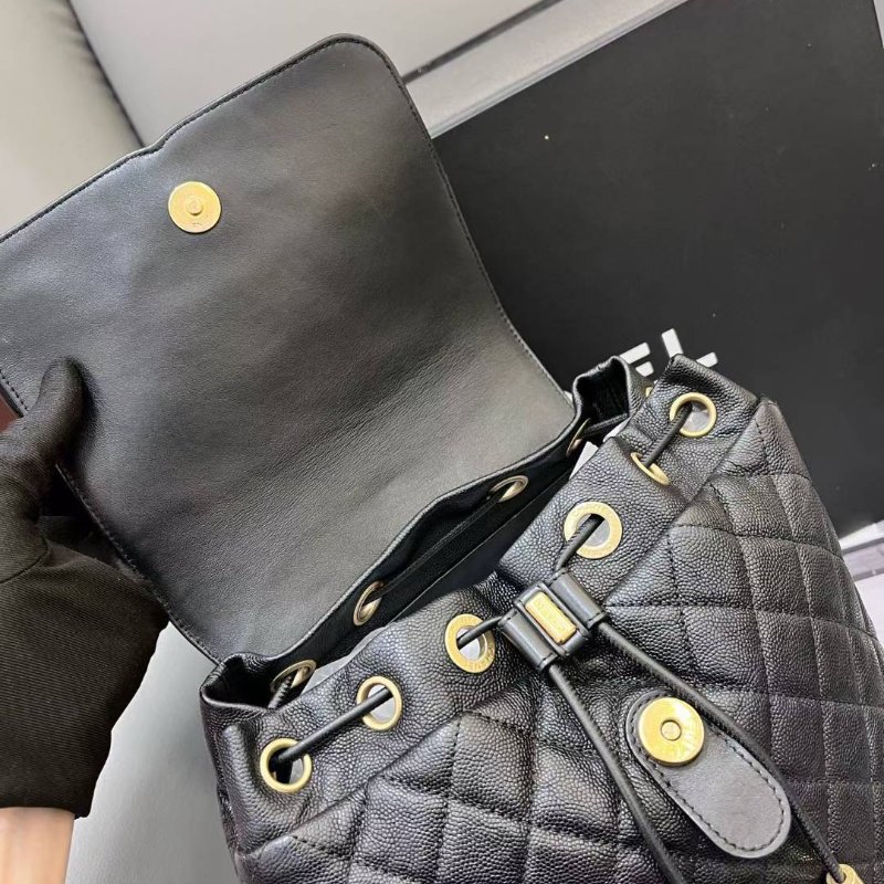 香奈兒/Chanel 黑金菱格vanity case荔枝紋小號雙肩包-8