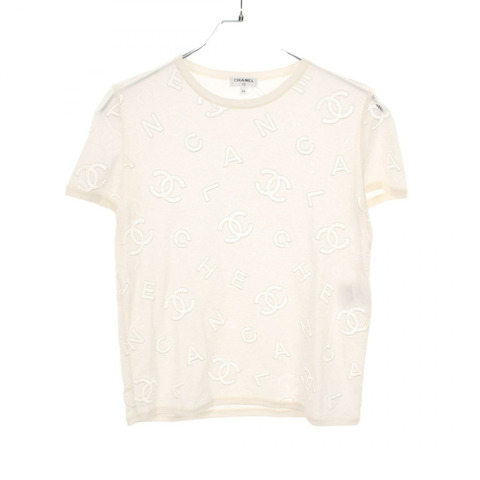 香奈兒 COCO 標誌 T 卹 P62909K48532 棉羊絨混紡 米色 二手 女款 #34