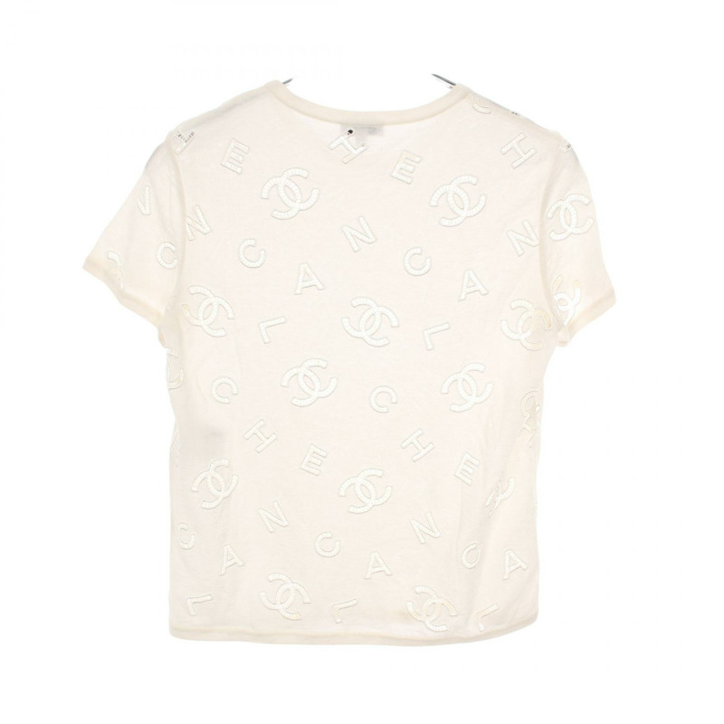 香奈兒 COCO 標誌 T 卹 P62909K48532 棉羊絨混紡 米色 二手 女款 #34-1