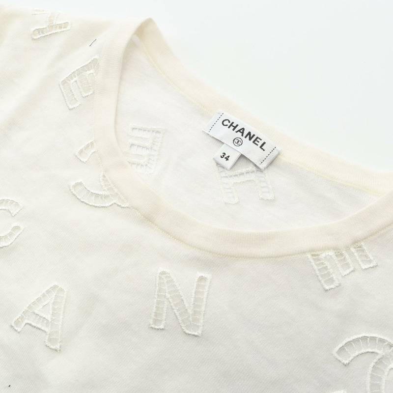 香奈兒 COCO 標誌 T 卹 P62909K48532 棉羊絨混紡 米色 二手 女款 #34-4