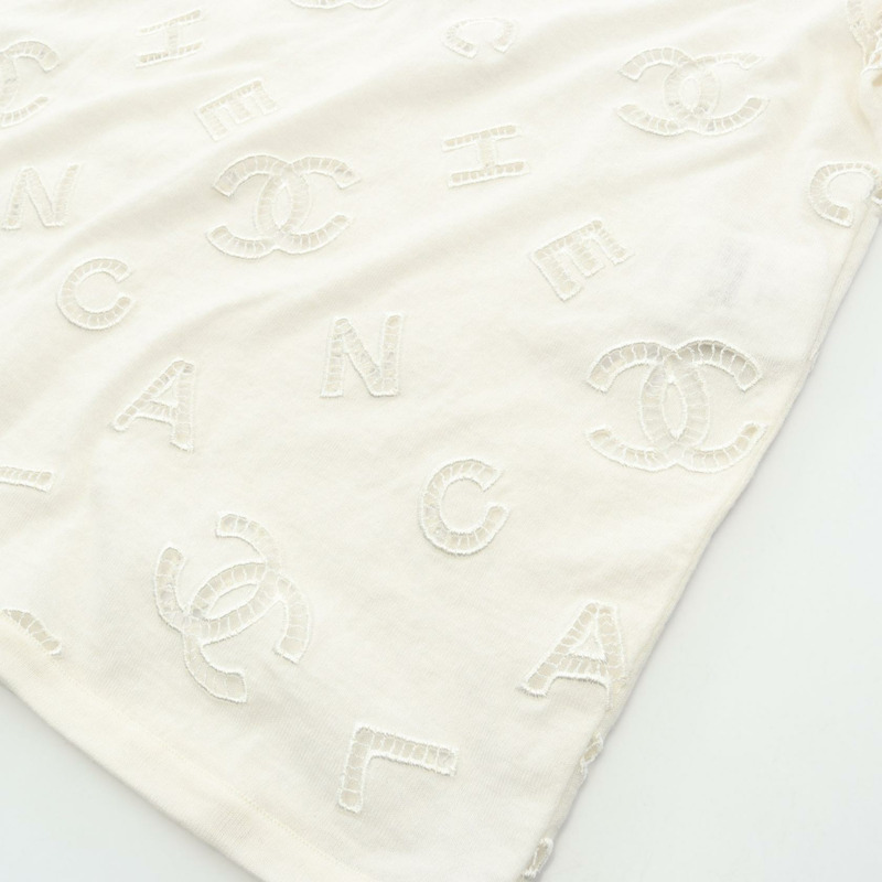 香奈兒 COCO 標誌 T 卹 P62909K48532 棉羊絨混紡 米色 二手 女款 #34-5