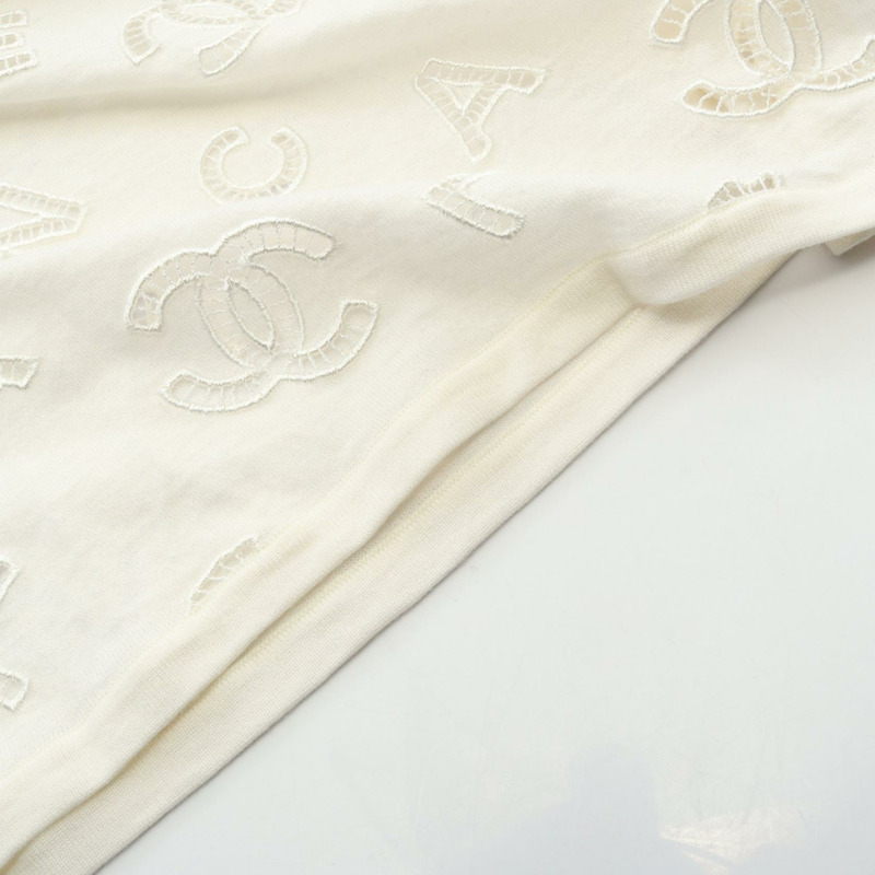 香奈兒 COCO 標誌 T 卹 P62909K48532 棉羊絨混紡 米色 二手 女款 #34-6