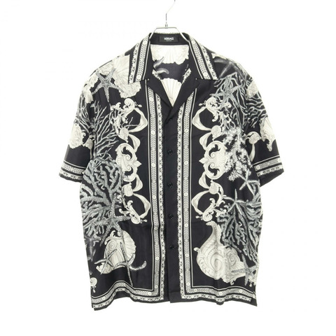 范思哲 Barocco Sea 襯衫短袖上衣 #48 絲質黑色灰色二手男款