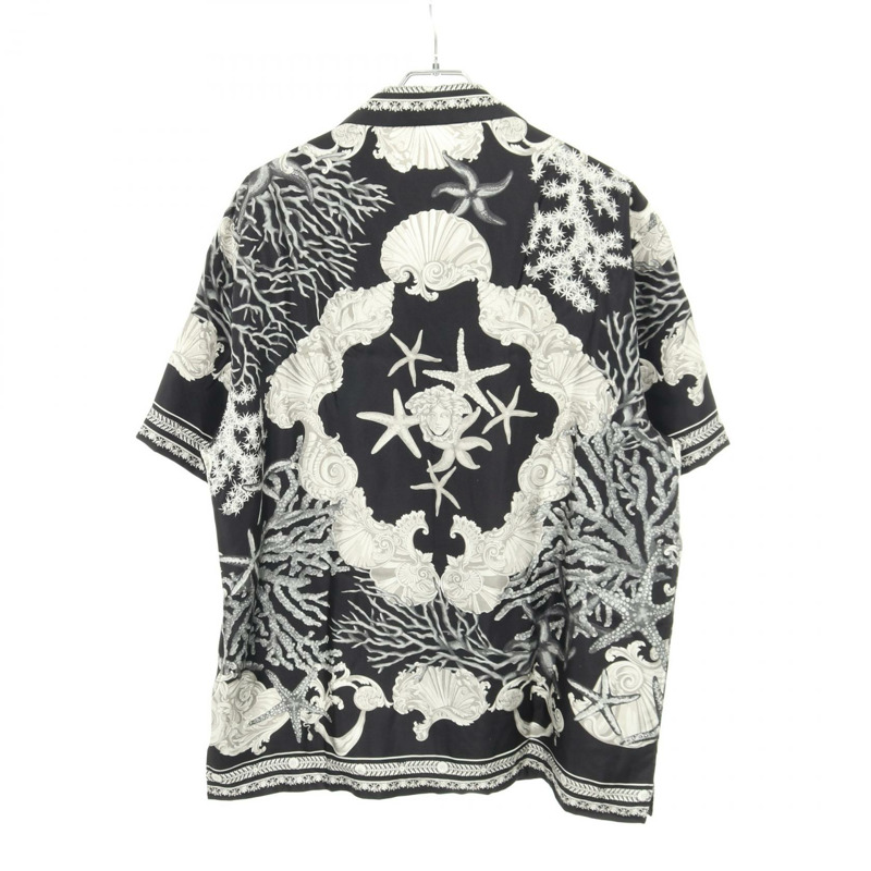 范思哲 Barocco Sea 襯衫短袖上衣 #48 絲質黑色灰色二手男款-1