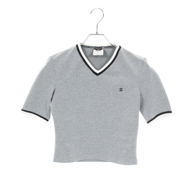 香奈兒 COCO 標誌刺繡 T 卹 上衣 尼龍 灰色 黑色 白色 二手 女款 #38-0